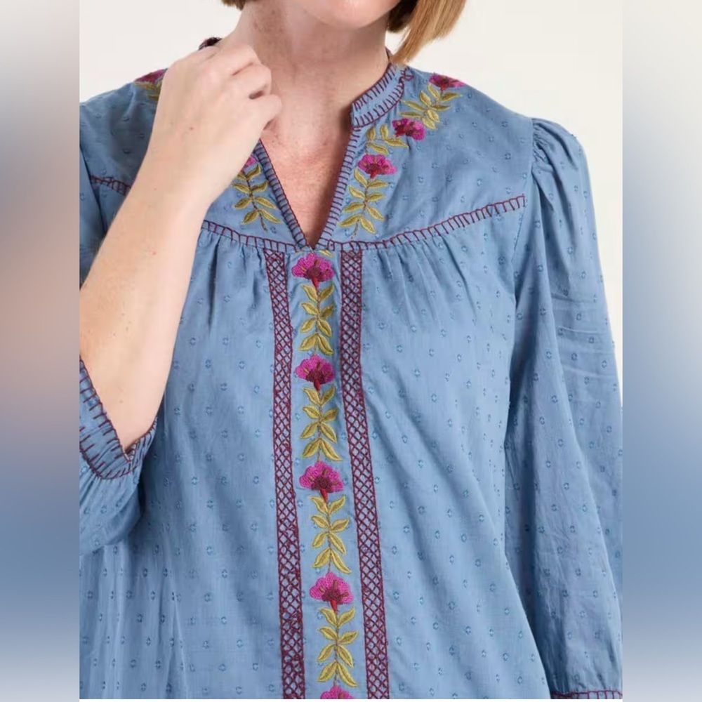 London Times Blue Embroidered Boho Dress - Picture 3 of 5